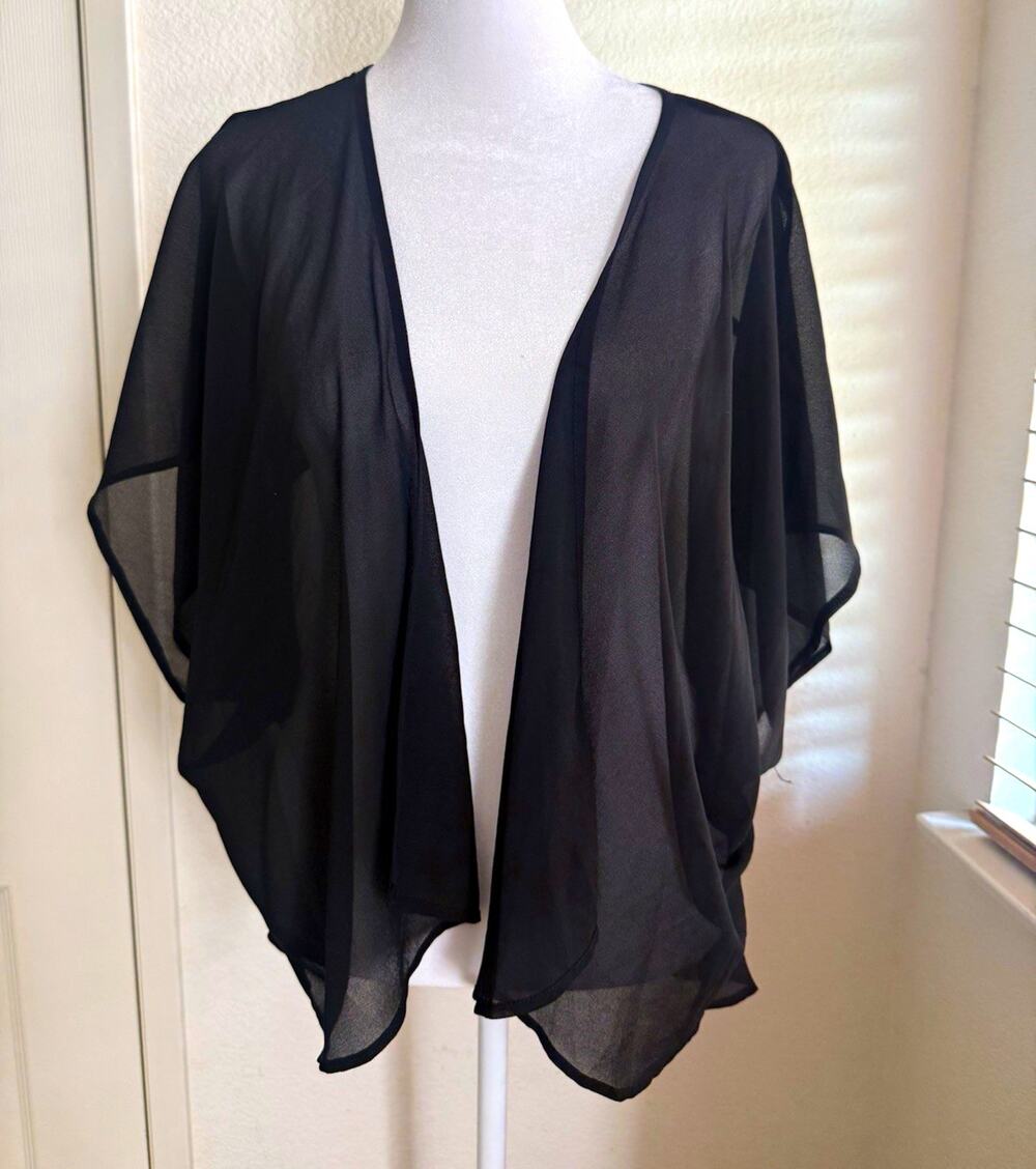 Miss Avenue Women’s M Black Solid Sheer Lightweight Open Front Kimono